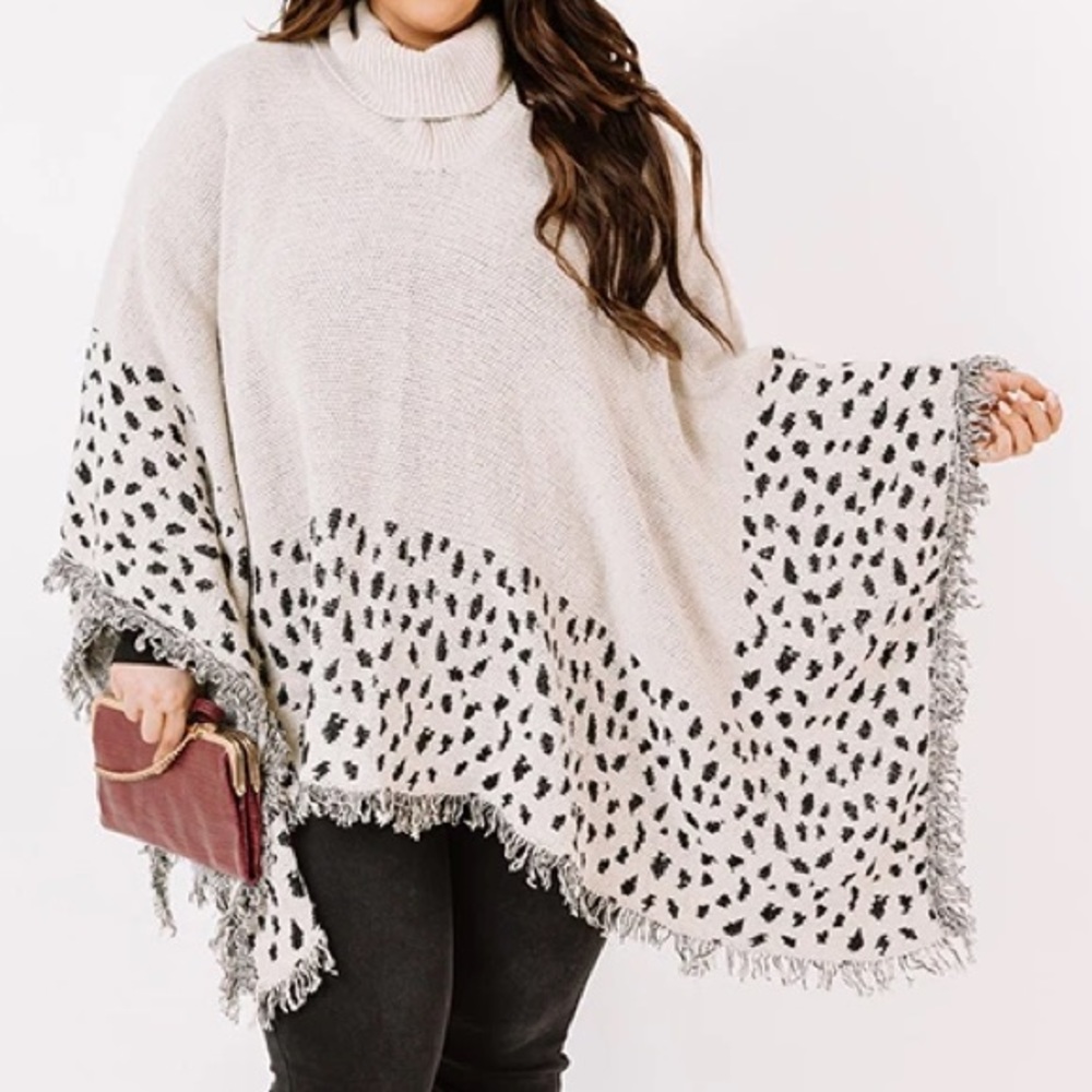 Entro Leopard Poncho In Ivory, Boutique S/M